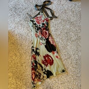 Stunning Asymmetrical Floral Silk Dress - size XS